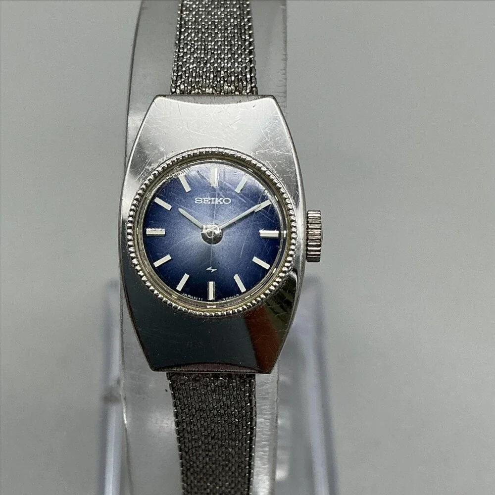 Vintage Seiko Womens Watch 16mm Blue Dial Mesh 11-1049 Manual Wind 6